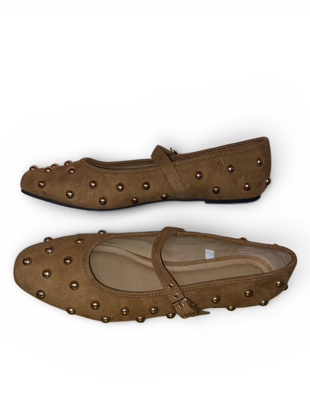 UNIVERSAL THREAD Penny Gold Studded Mary Jane Casual Flats Cognac Brown Size 11 - Picture 5 of 9
